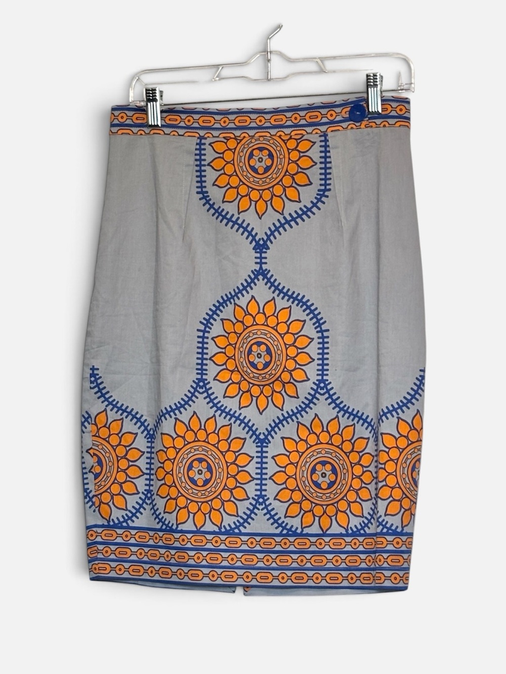 Plenty by Reese Women's Lined Orange Blue Gray Grey Printed Pencil Skirt Size 8